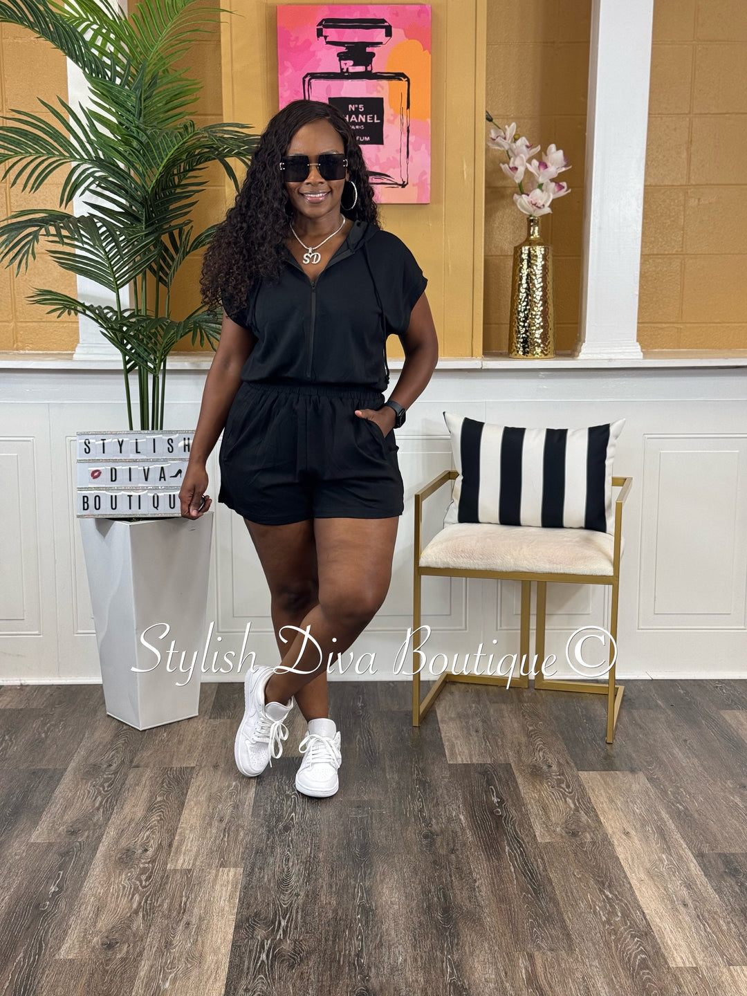 Jazmin Hooded Romper (Black)