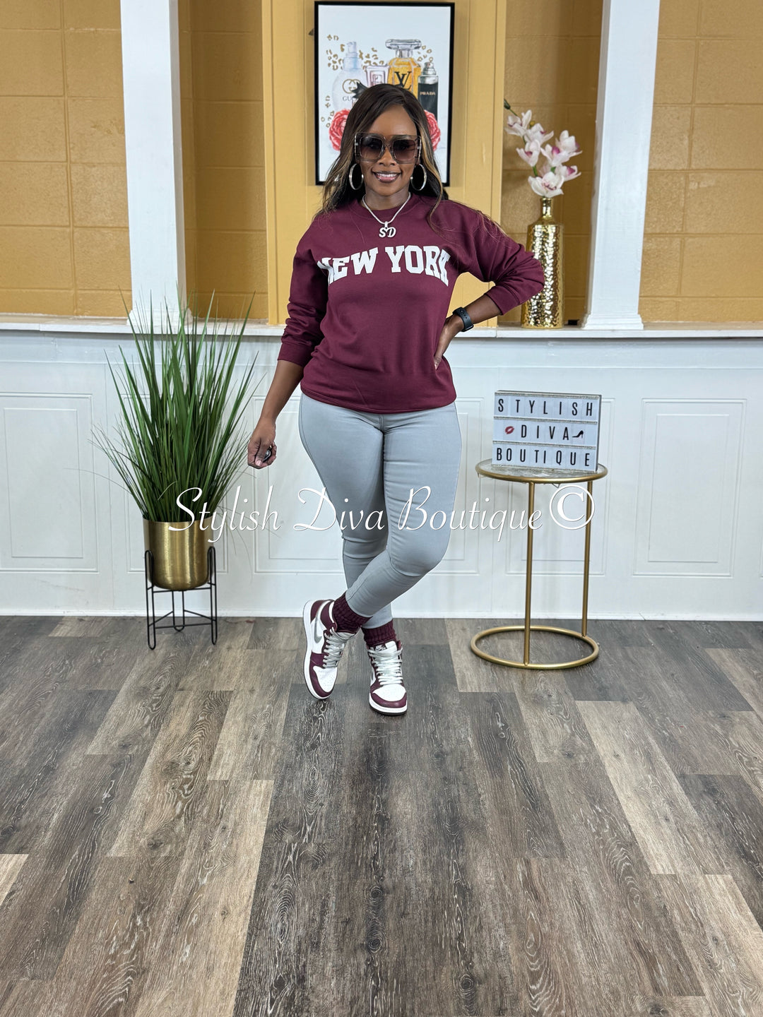 New York Sweatshirt Only up to 3XL (Burgundy/Grey Print)