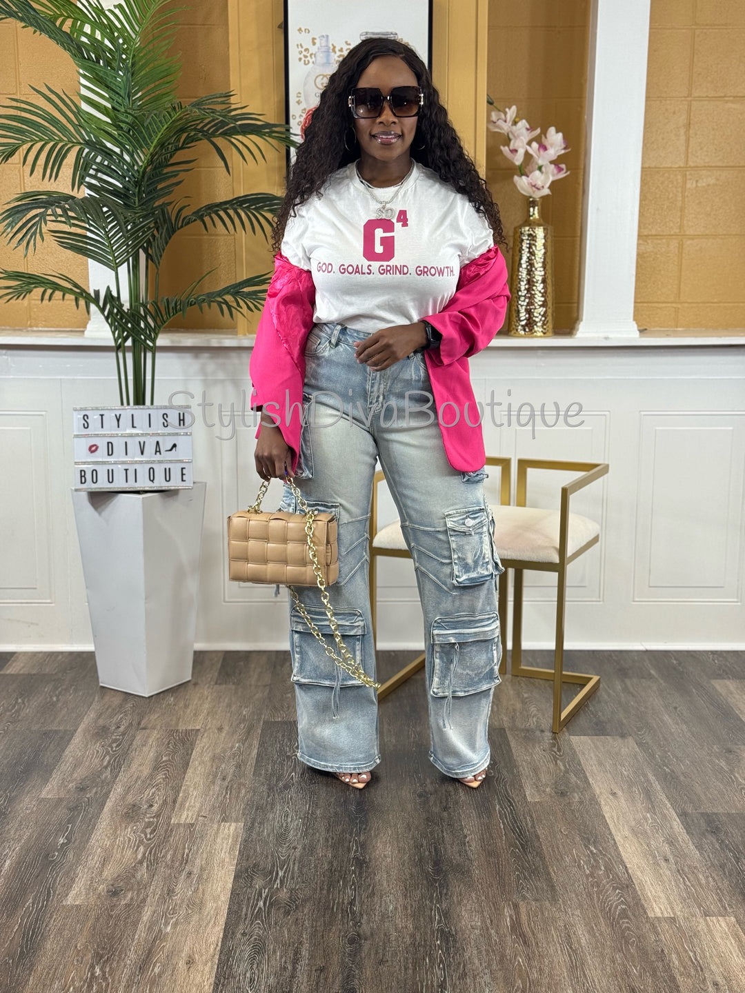 Main Character Acid Wash Cargo Jeans (Light Denim Wash)