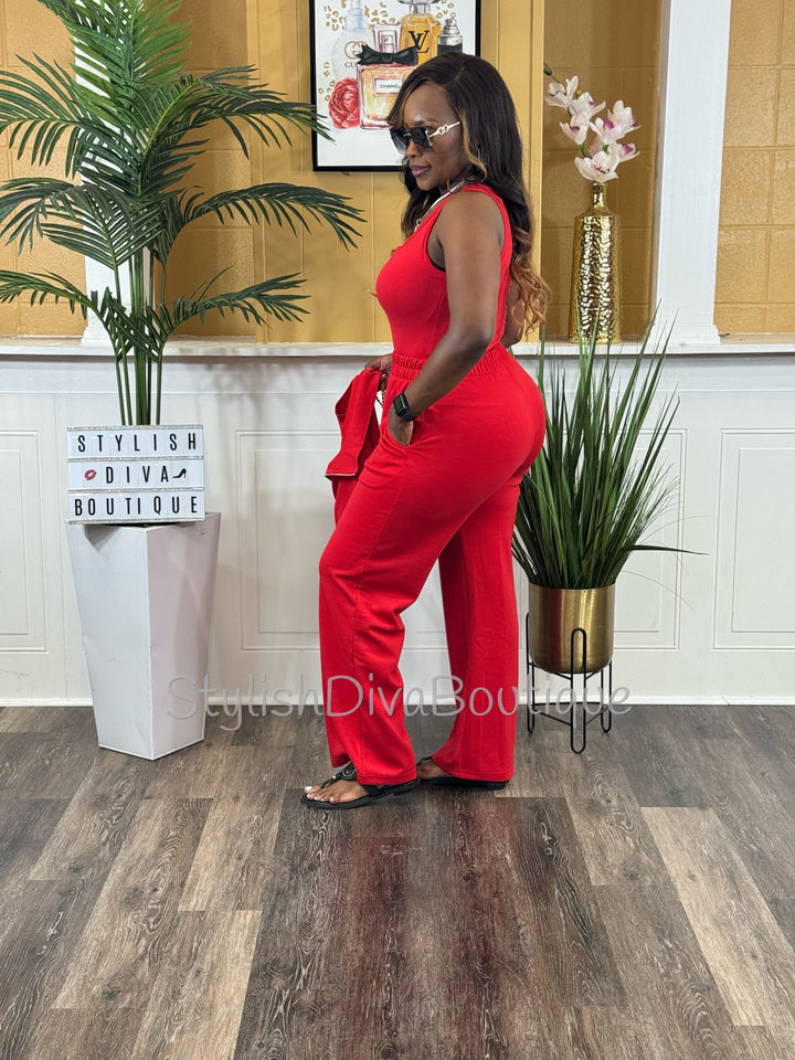 Polished Ease Half Zip Set Up to 3XL (Red)