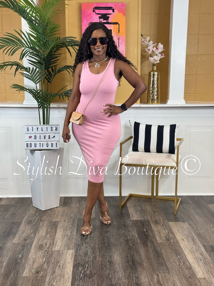 Alex Cotton Midi Dress (Mauve Pink)