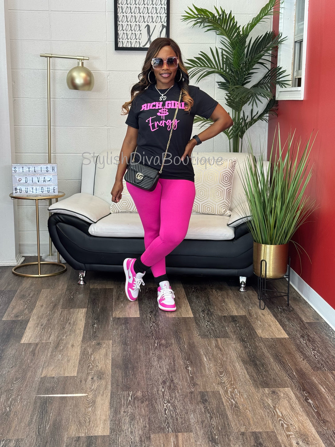 Rich Girl Energy Graphic Tee (Neon Hot Pink Print)