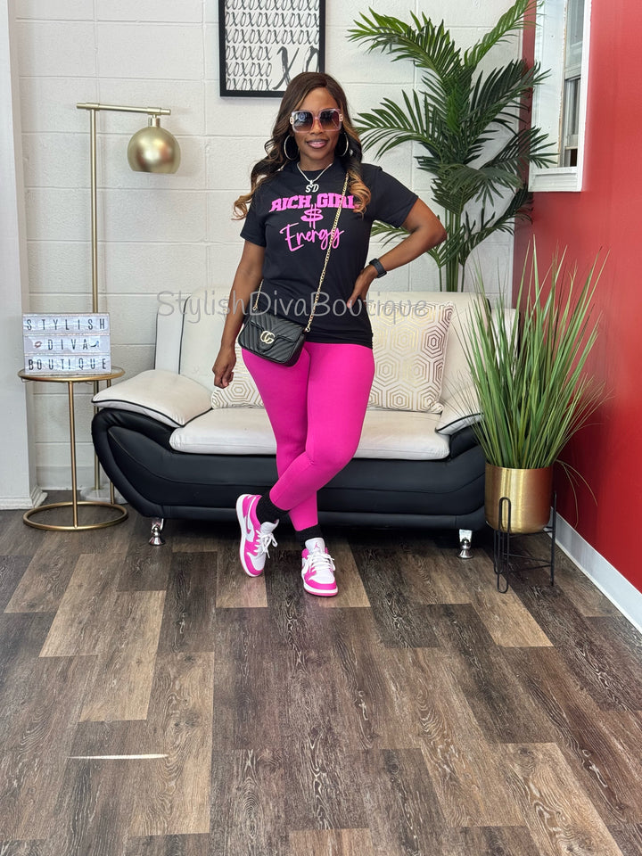 Rich Girl Energy Graphic Tee (Neon Hot Pink Print)