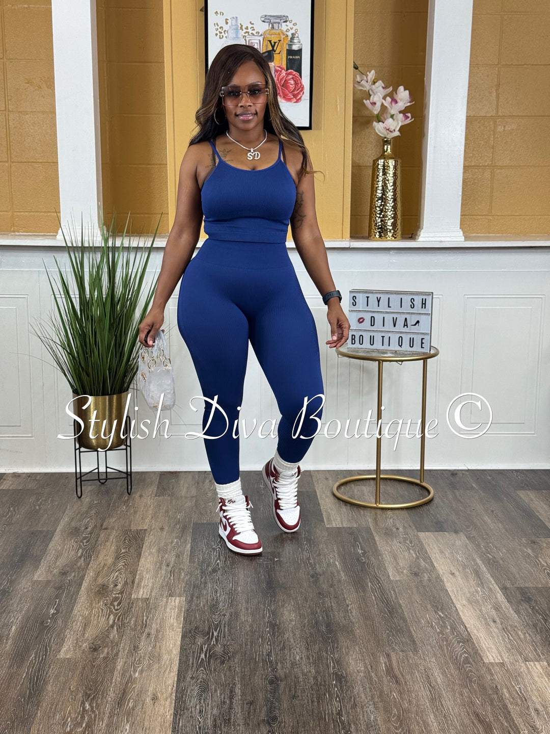 Seamless Ribbed High Waist Leggings (Lt Navy)