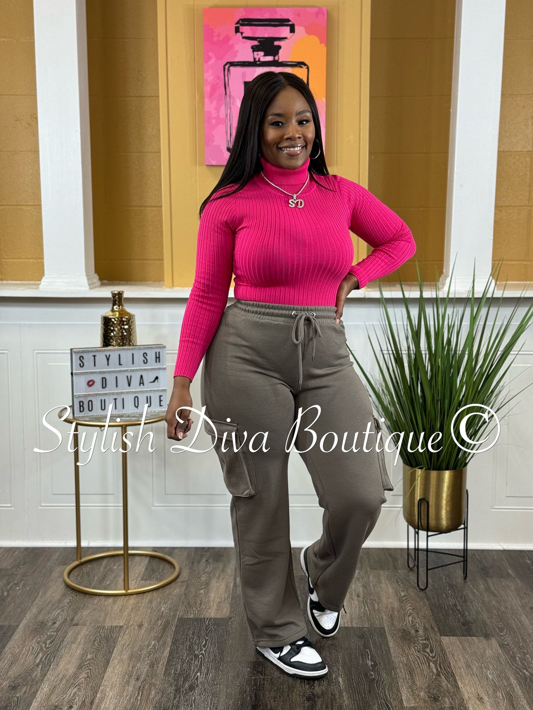 Kacy Ribbed Turtleneck Bodysuit (Hot Pink)