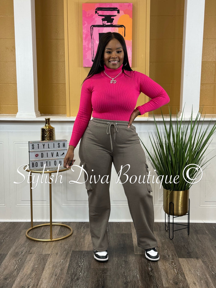 Kacy Ribbed Turtleneck Bodysuit (Hot Pink)