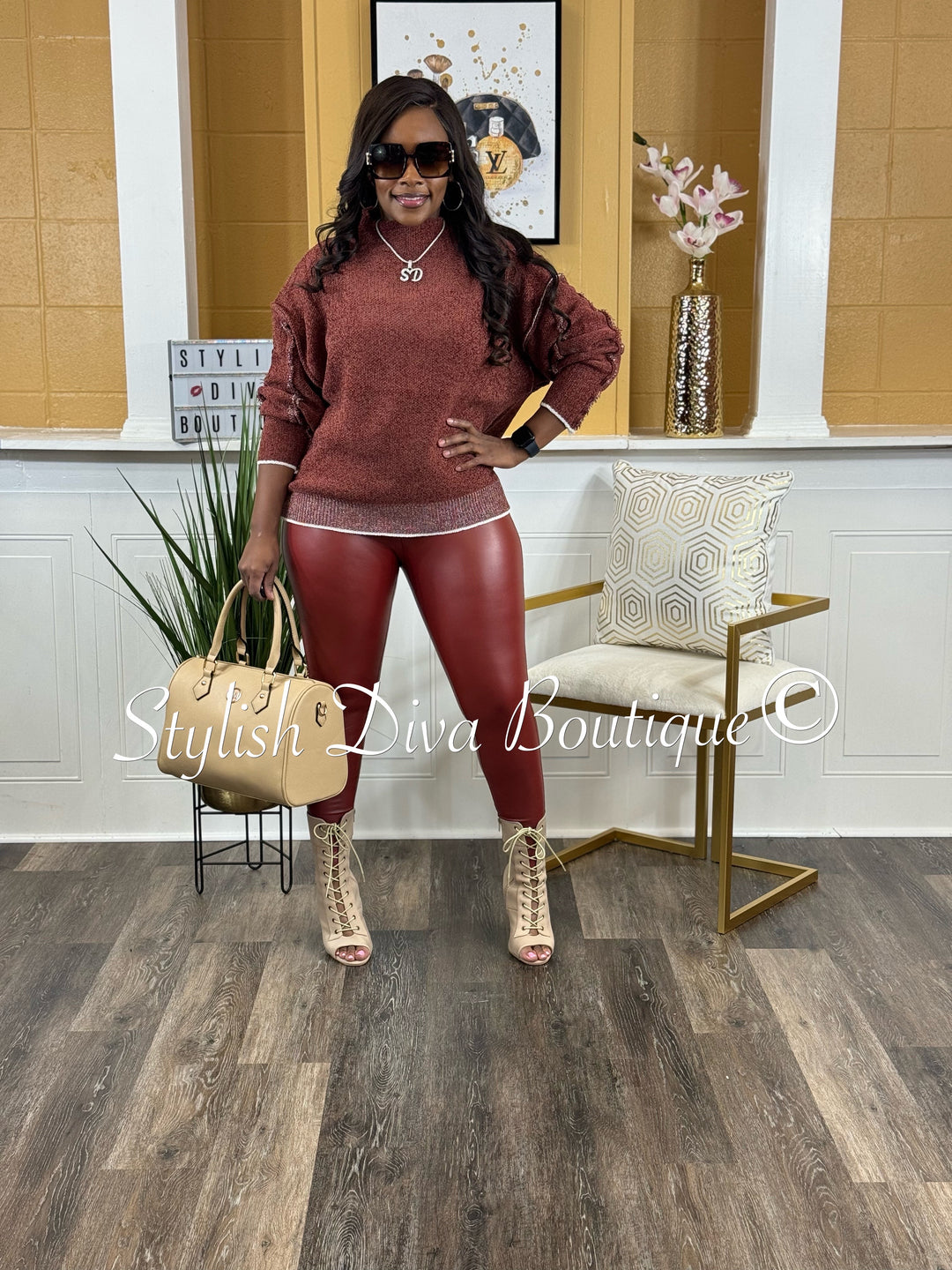 Faux Leather Leggings (Dk Rust)