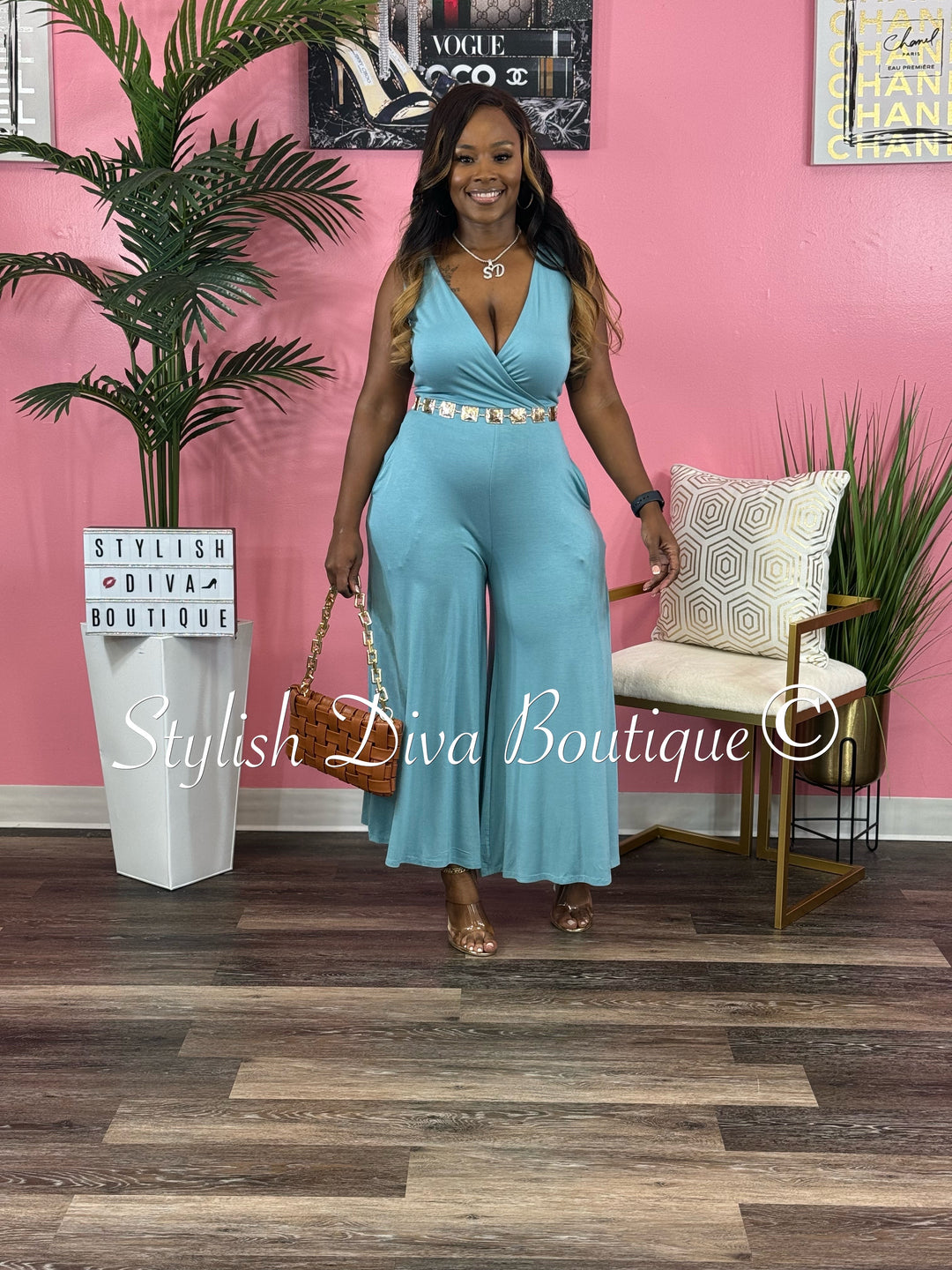 Cyndi Sleeveless Capri Jumpsuit (Blue Grey)