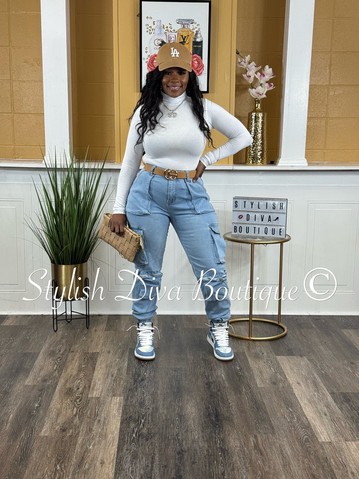 Good Vibes Denim Joggers (Light Denim Wash)