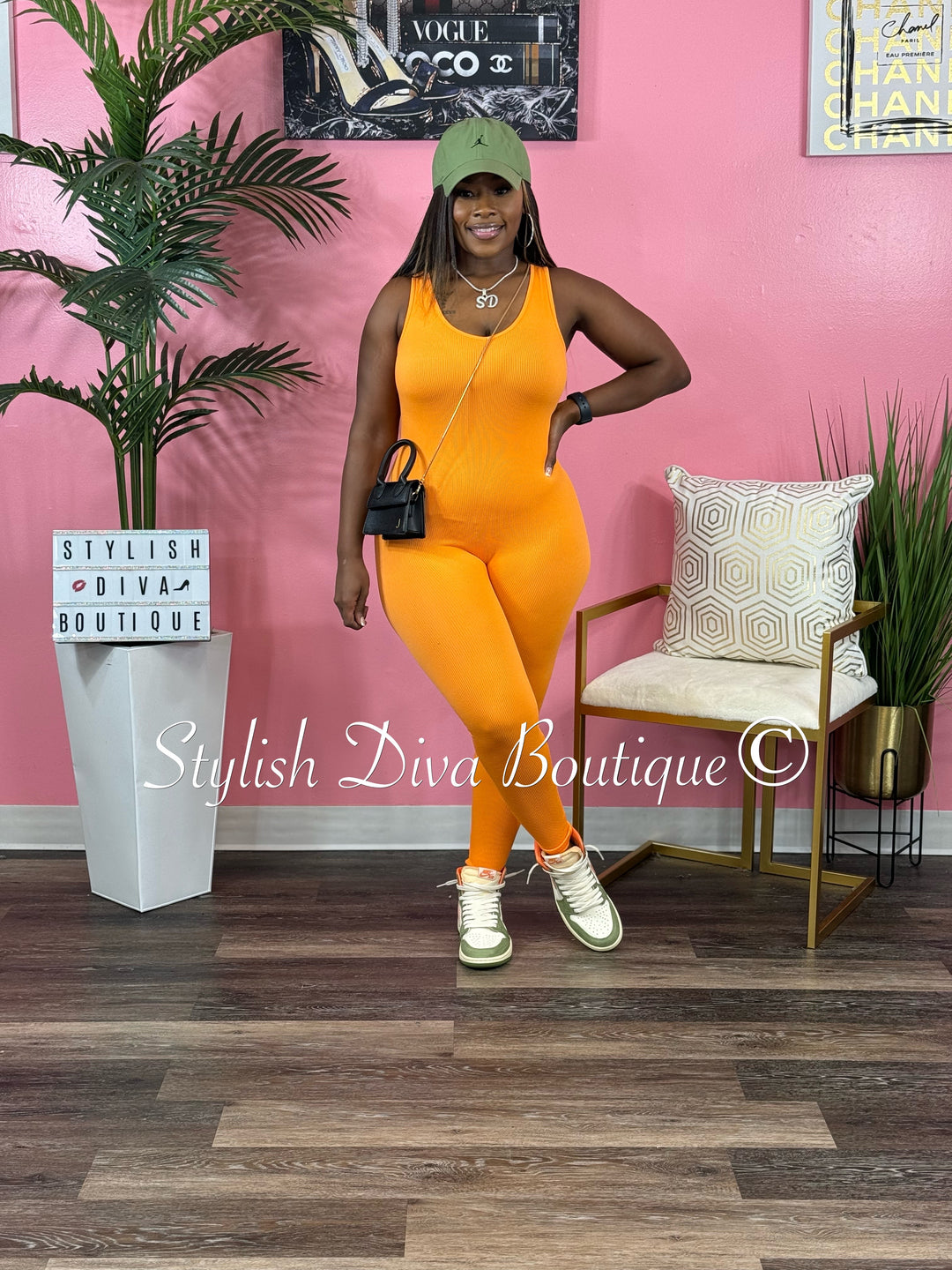 Ribbed Seamless Jumpsuit (Orange)