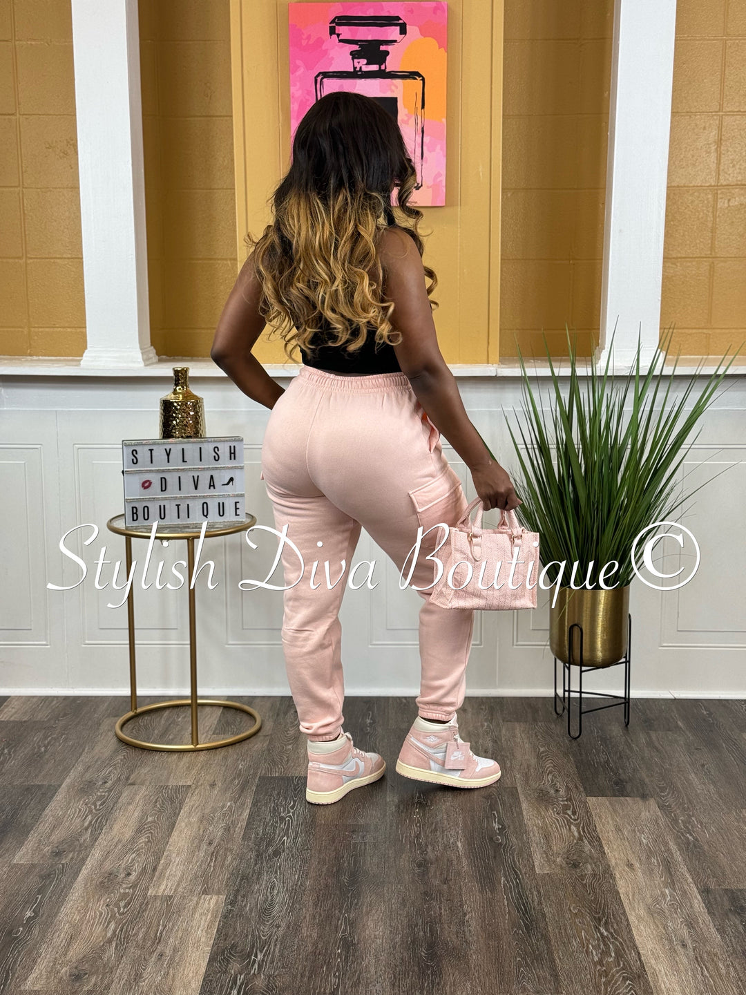 Tilly Oversized Fleece Cargo Joggers (Pink)