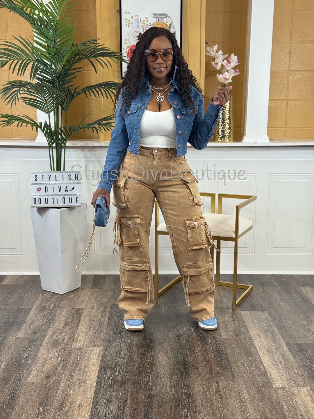 Main Character Acid Wash Cargo Jeans (Tan Wash)