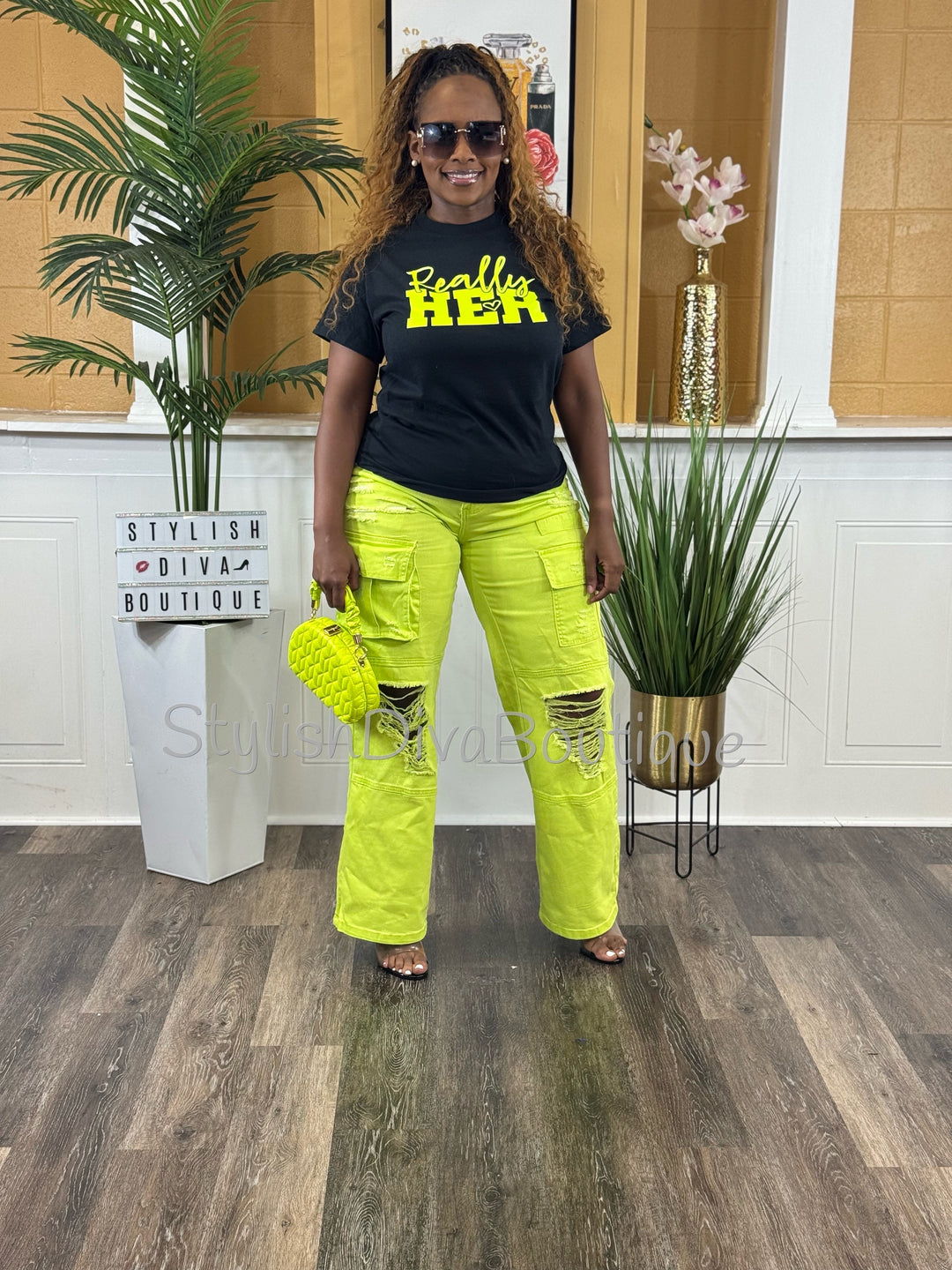 Really HER Graphic Tee (Neon Yellow Print)