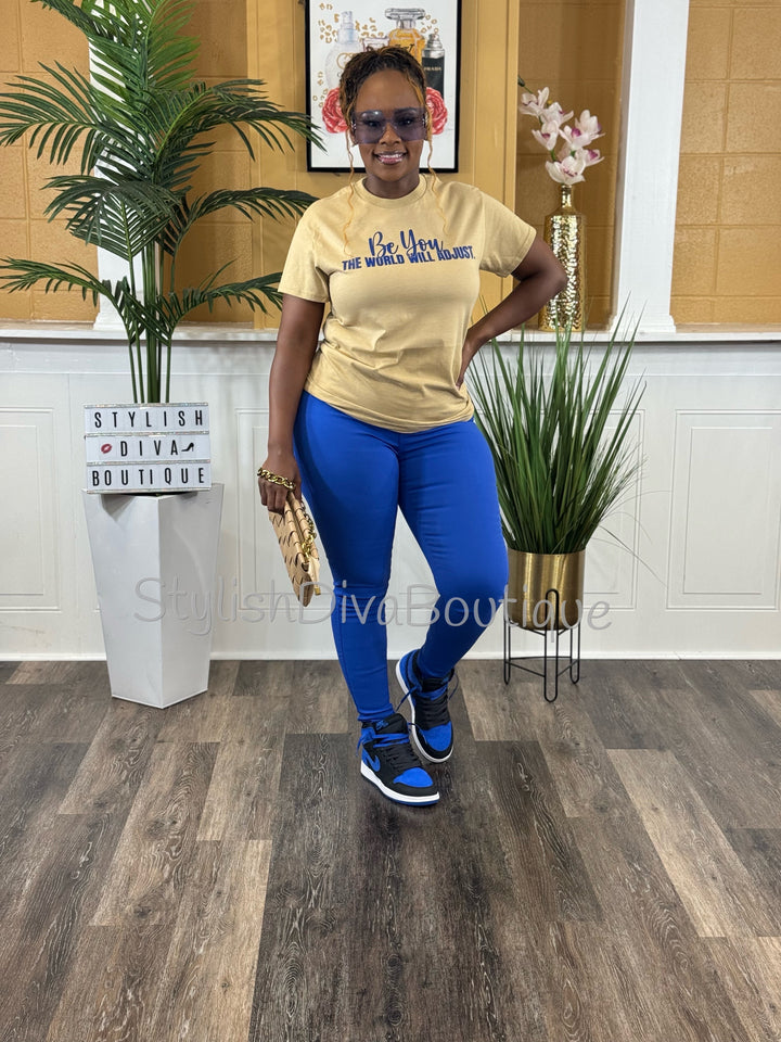 Be You Graphic Tee (Tan Shirt/Royal Blue Print)
