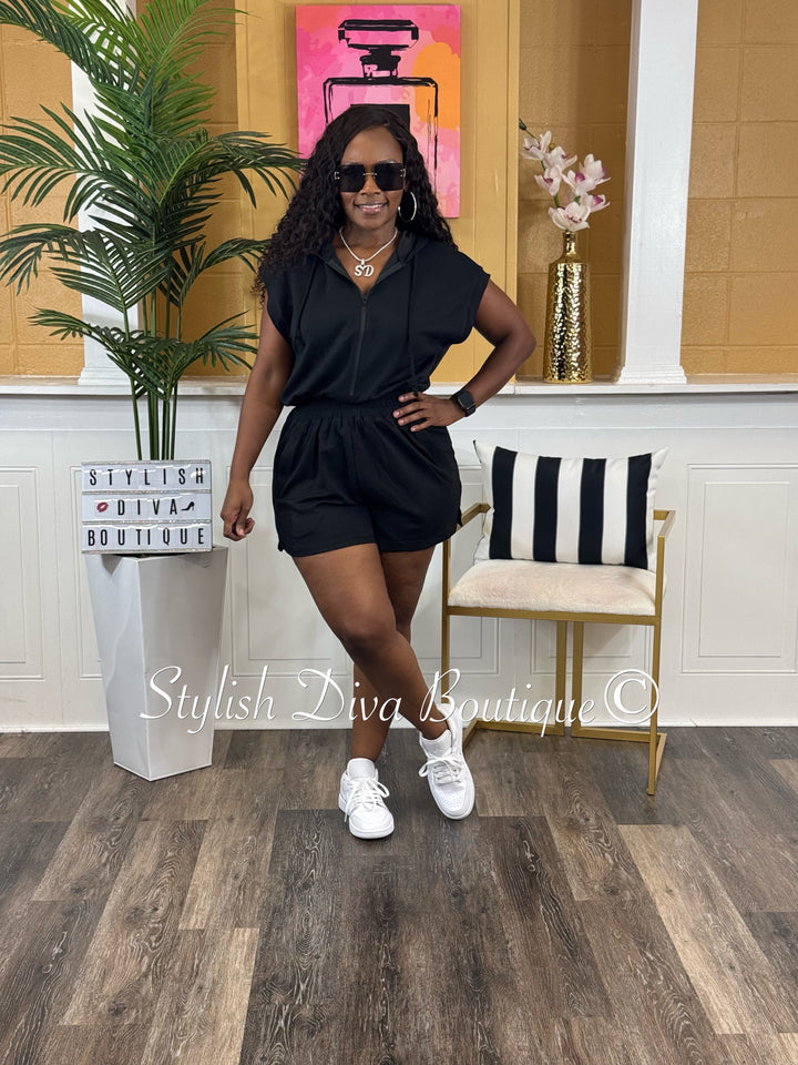 Jazmin Hooded Romper (Black)