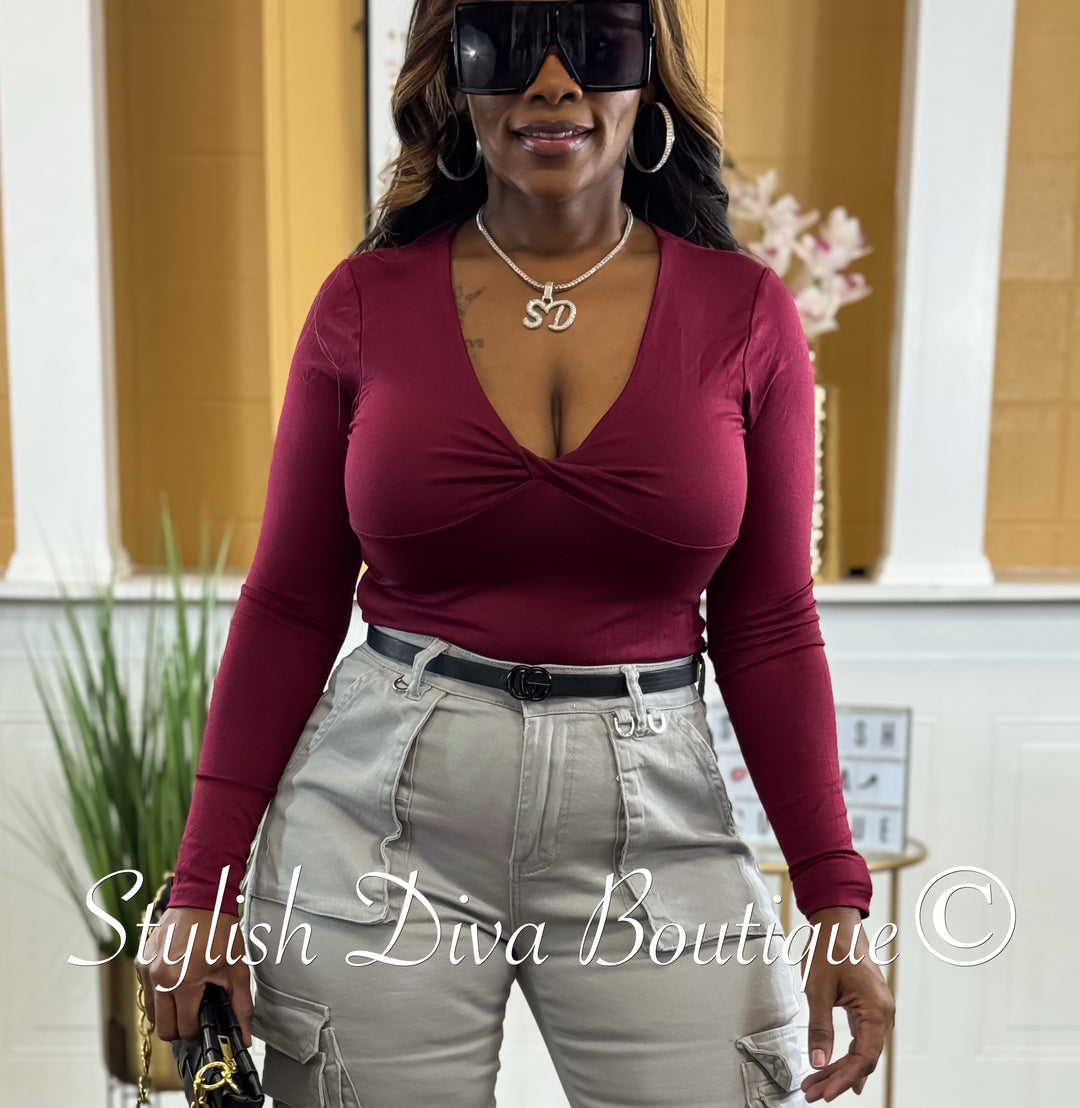 Nyla Sweetheart L/S Bodysuit (Burgundy)