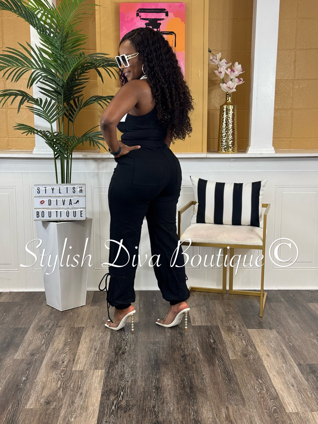Taryn Two Tone Pants Set (Black/White)