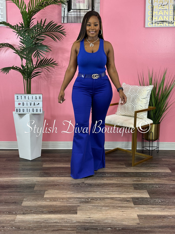 Jordyn High Waist Colored Flare Pants (Bright Blue)