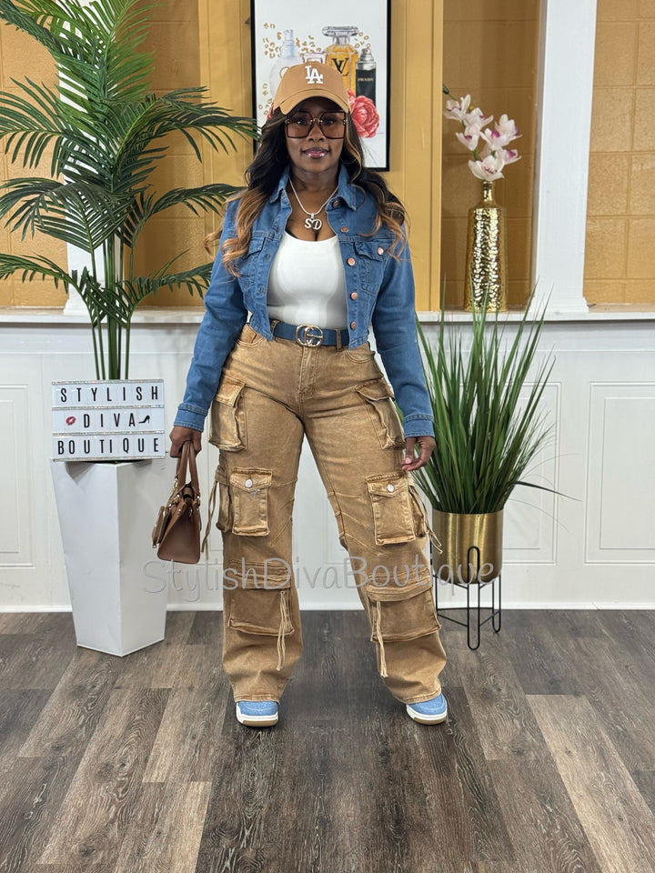 Main Character Acid Wash Cargo Jeans (Tan Wash)