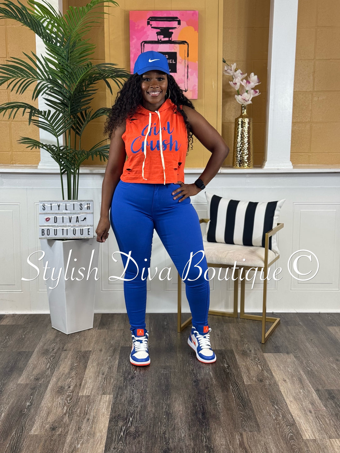 Girl Crush Cropped Hoodie Tee (Orange/Blue)