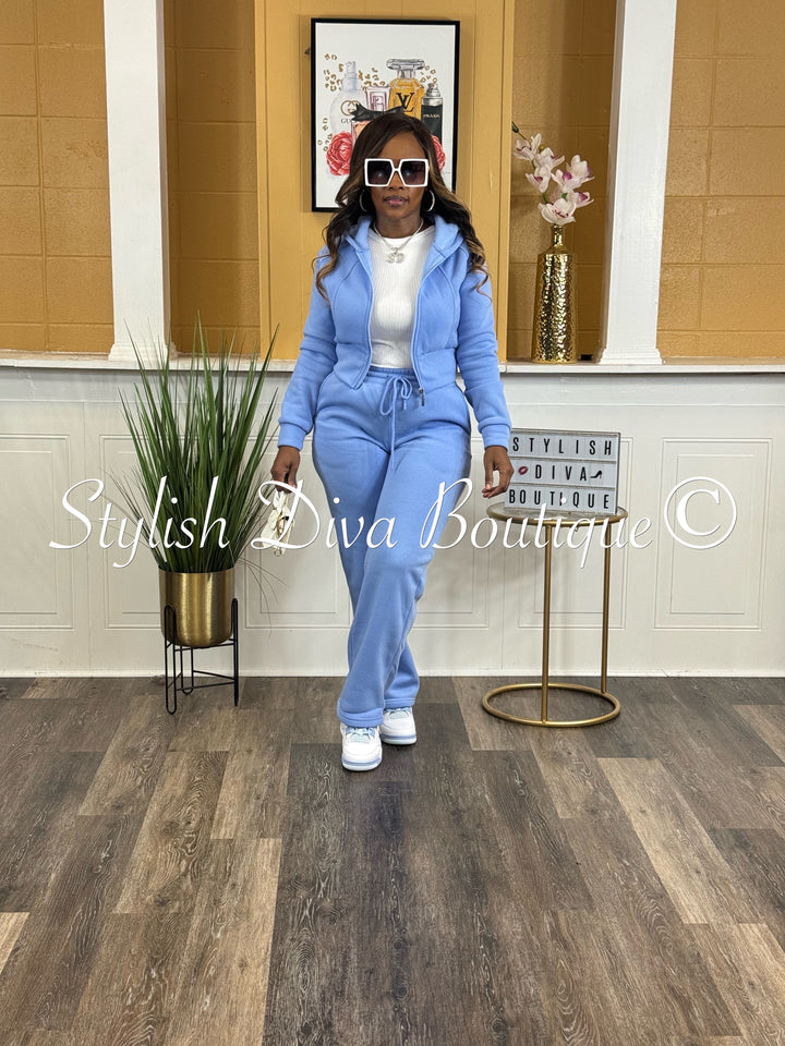 Comfort Mode Zip Hoodie Fleece Set (Peri Blue)