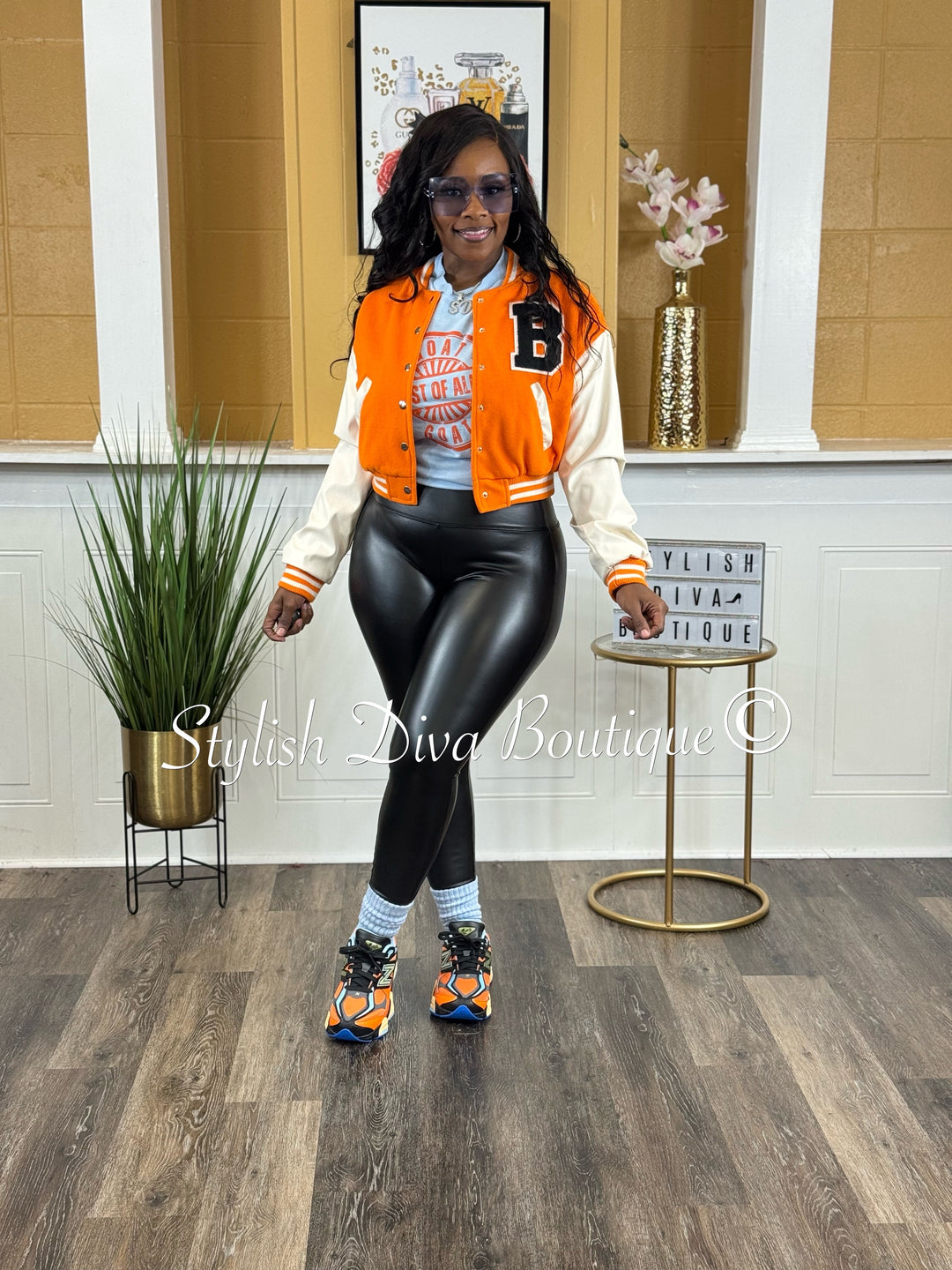 Varsity Cropped Jacket (Orange/White)