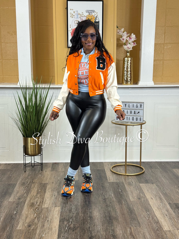 Varsity Cropped Jacket (Orange/White)