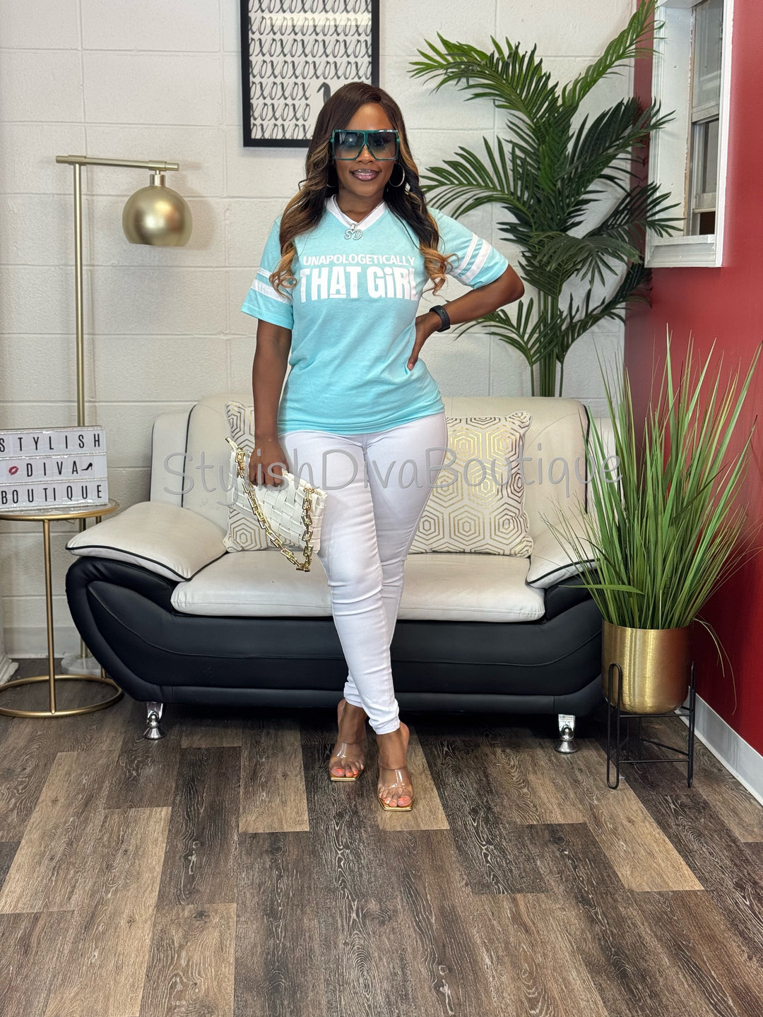 Unapologetically THAT GIRL Varsity Tee (Aqua)