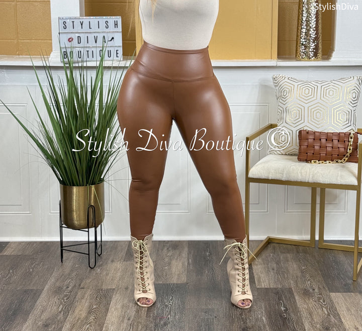 Faux Leather Leggings up to 3XL (Dk (Dark) Camel)