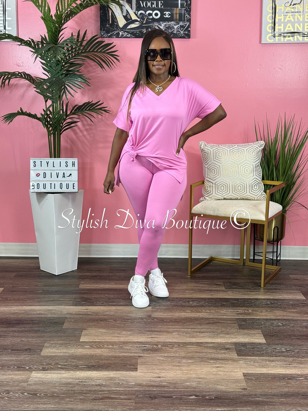 Wine and Chill Legging Set up to 3XL (Candy Pink)