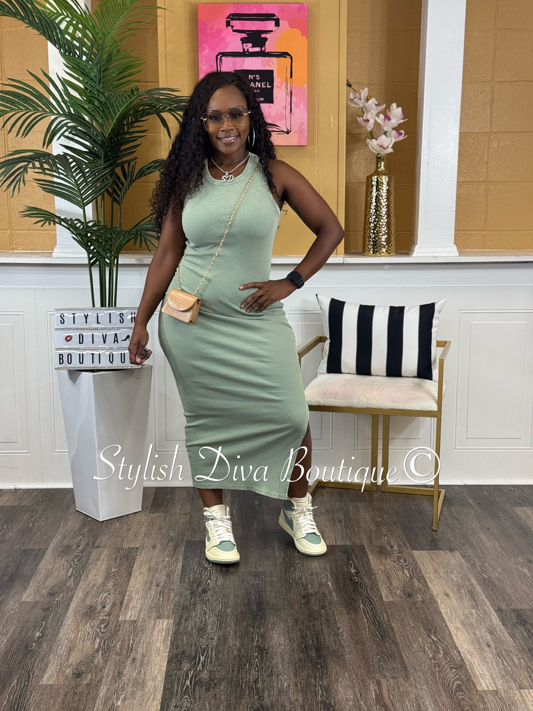 India Midi Dress (Sage Green)
