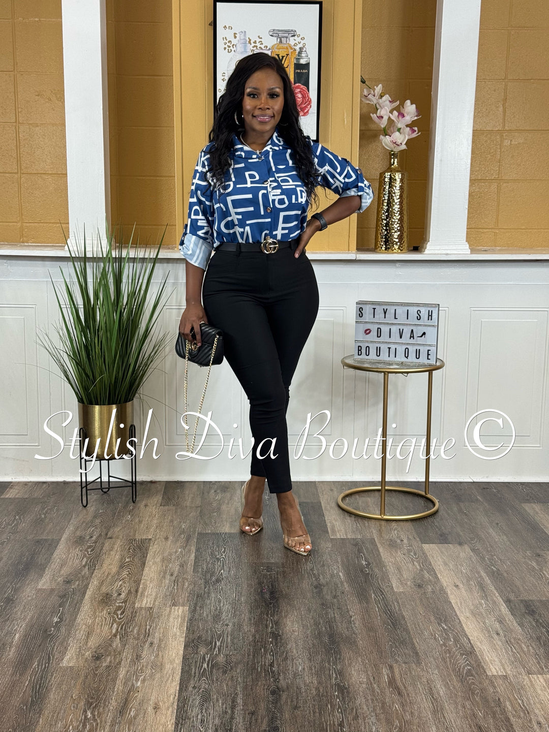 Zarbella Alphabet Print Shirt (Blue/White)