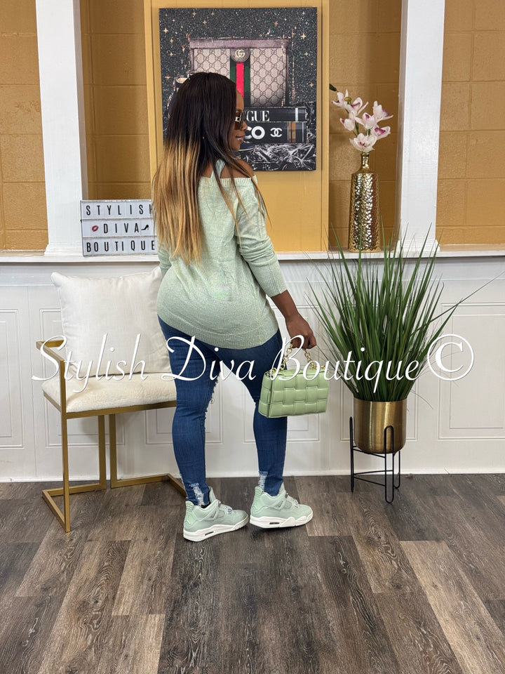 Bobbi Off Shoulder Spring Sweater (Sage)