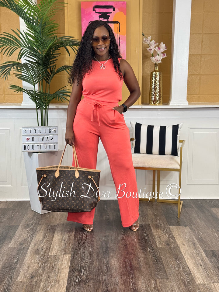 Jamie Sleeveless Jumpsuit (Coral)