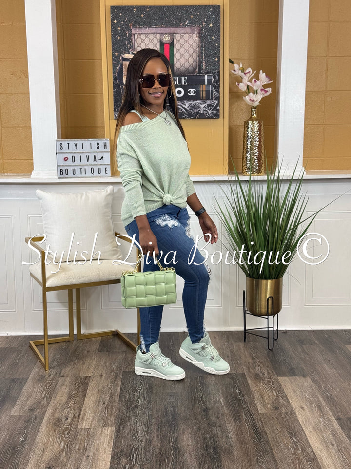 Bobbi Off Shoulder Spring Sweater (Sage)
