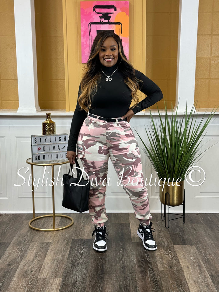 Pretty in Pink Camo Cargo Joggers (Pink/Grey/Cream)