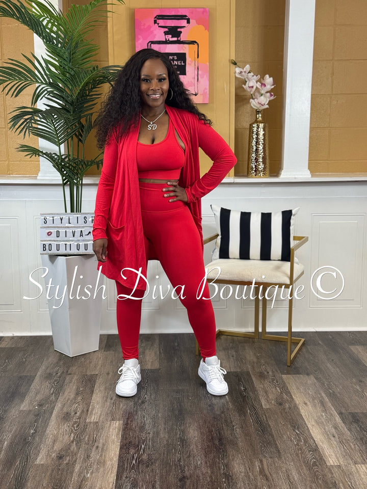 Everyday Open Front Cardigan (Red)