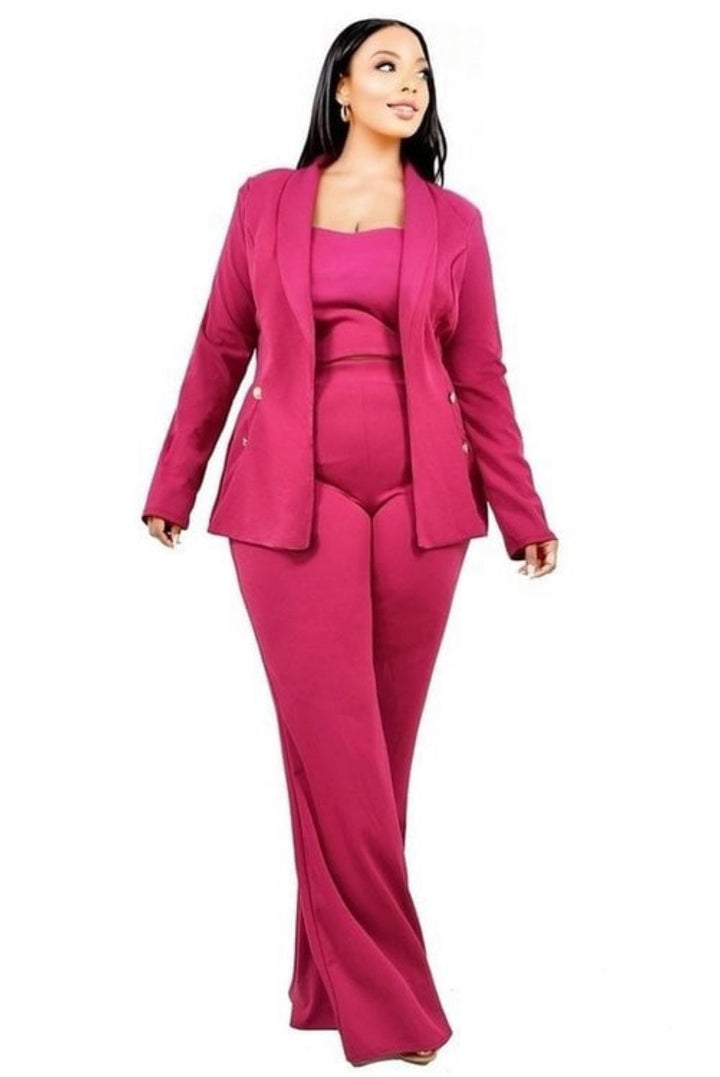 Bossy 3pc Jacket Set up to 3XL (Dk Pink)