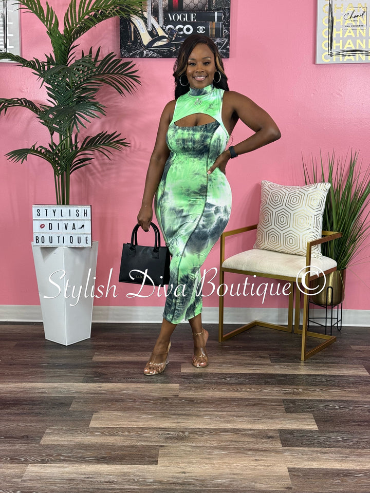 Tiesha Tie Dye Midi Dress (Green)