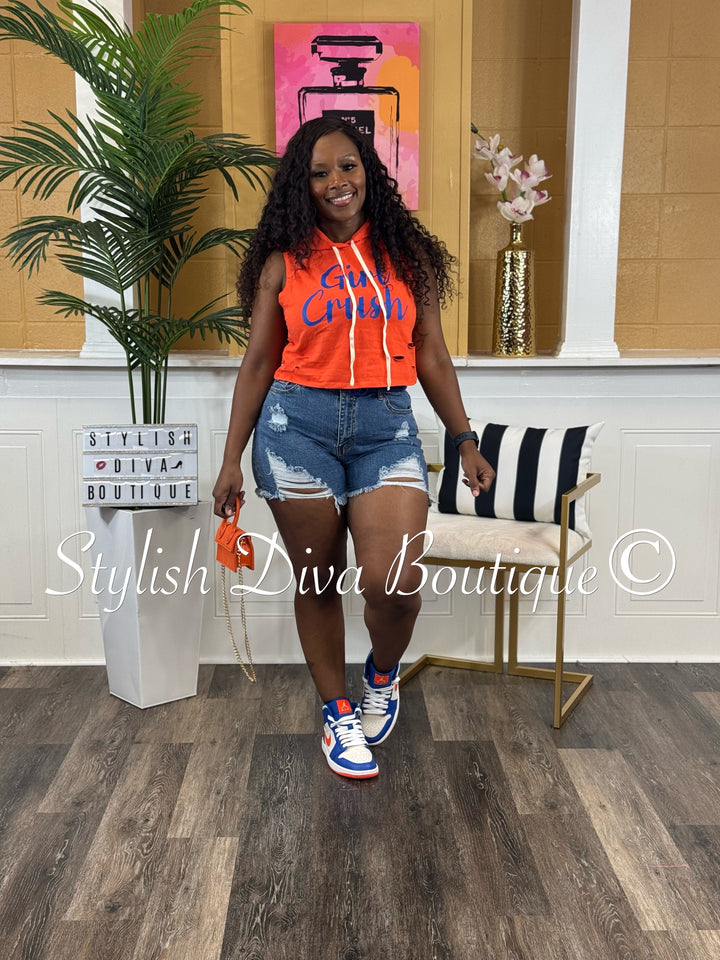 Girl Crush Cropped Hoodie Tee (Orange/Blue)