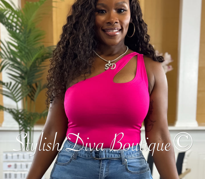 Maddy One Shoulder Bodysuit (Hot Pink)