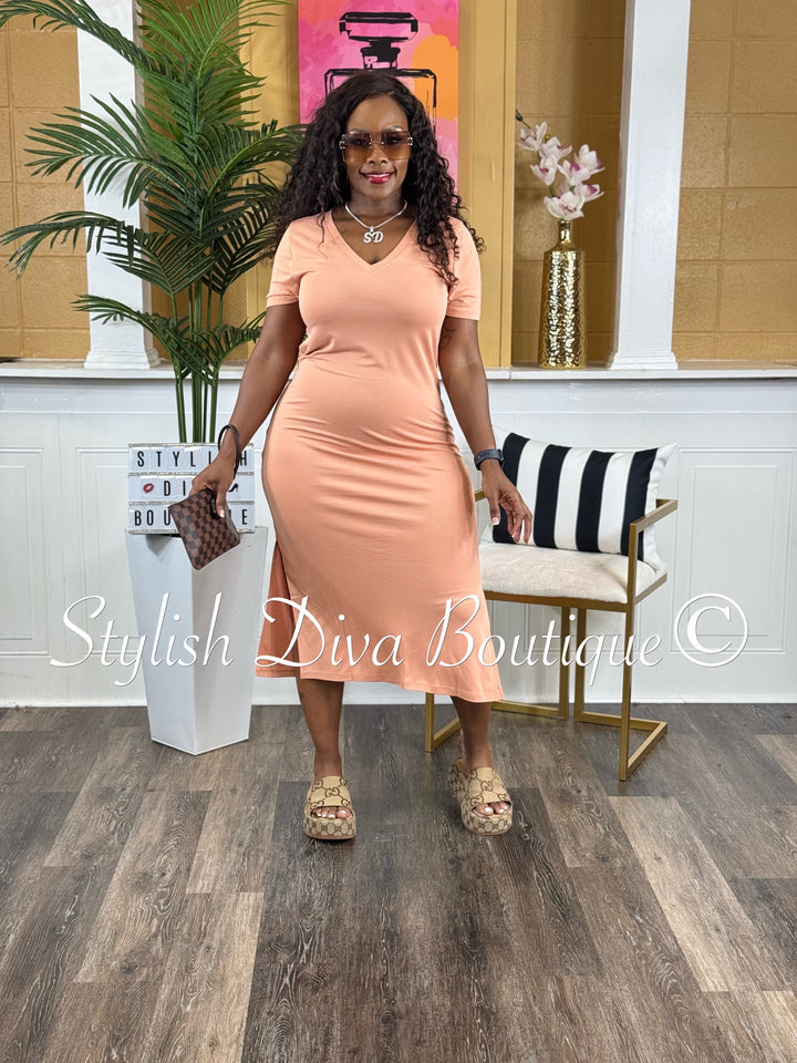 Ivy V-Neck Shirt Dress (Dusty Clay)