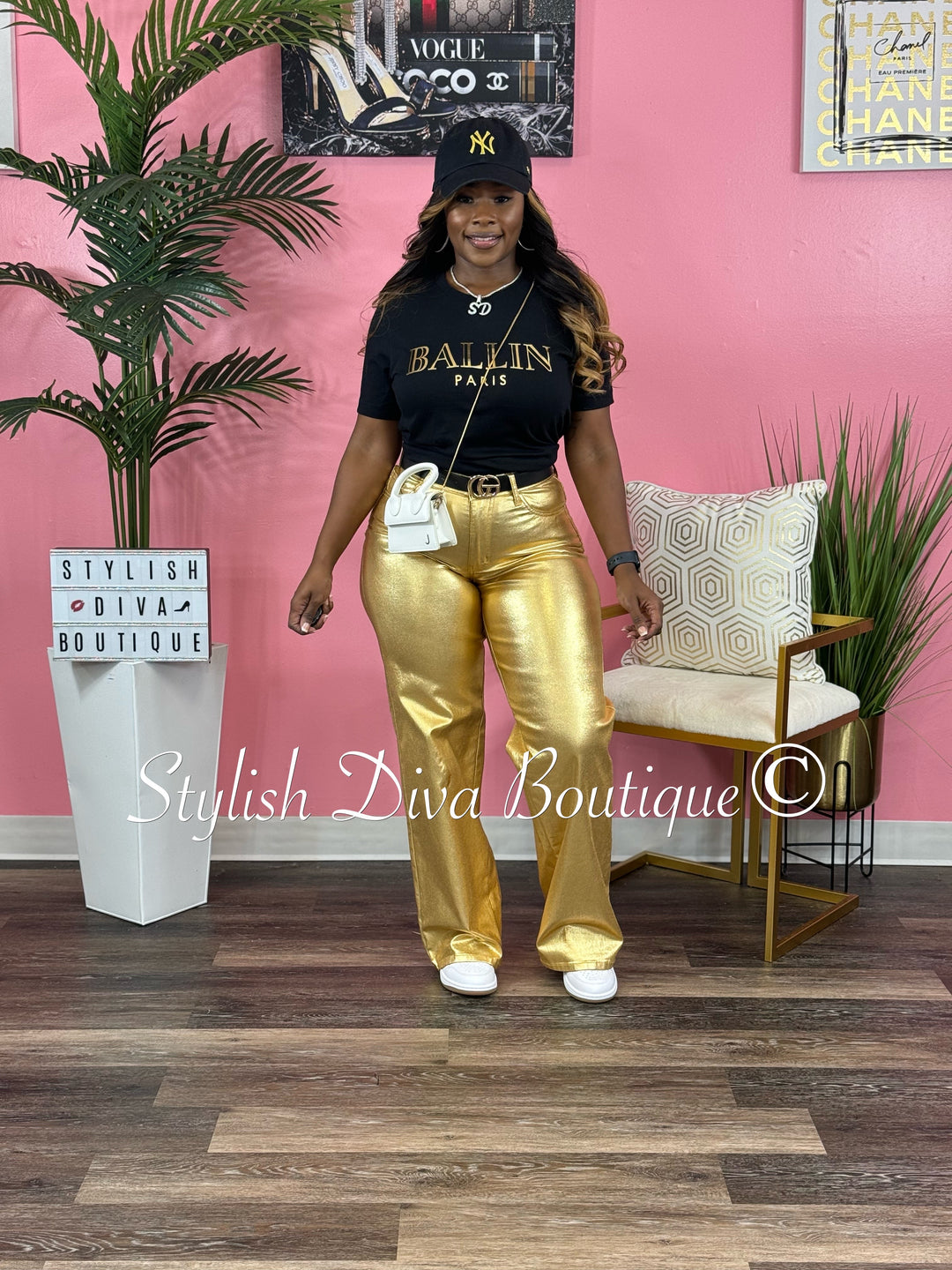 Go Gold or Go Home Wide Leg Pants (Metallic Gold)