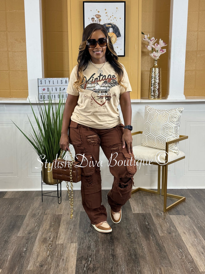 Diva Distressed Cargo Pants (Chocolate Brown)