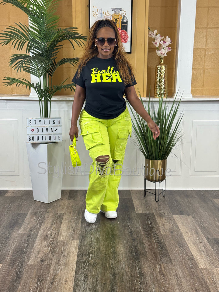 Really HER Graphic Tee (Neon Yellow Print)