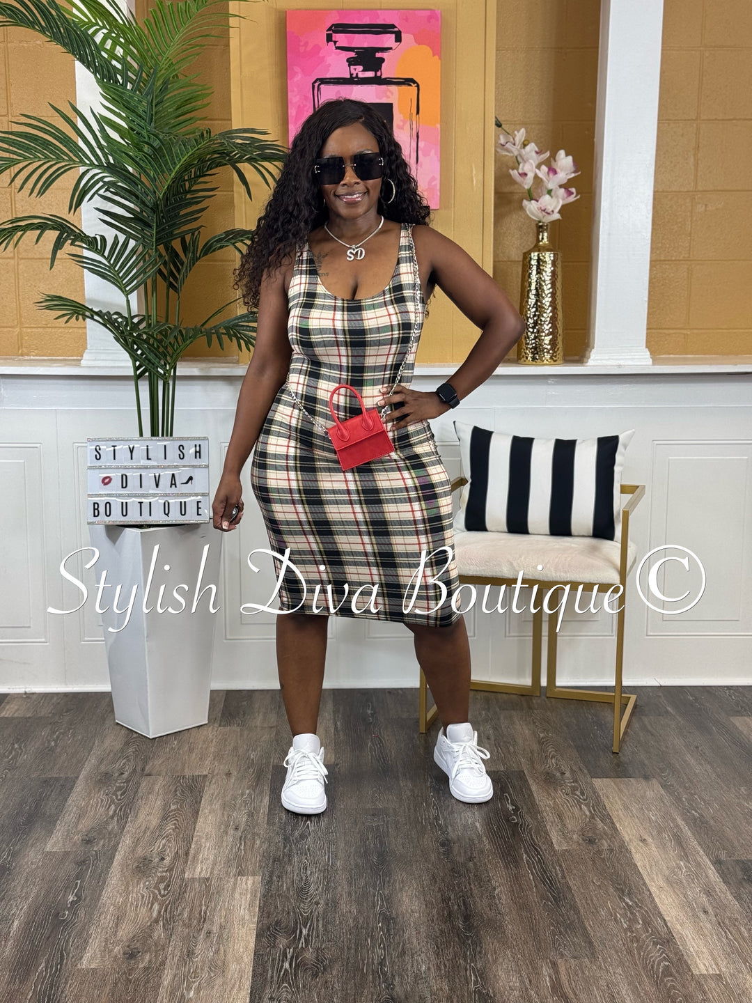 Bia Plaid Midi Dress