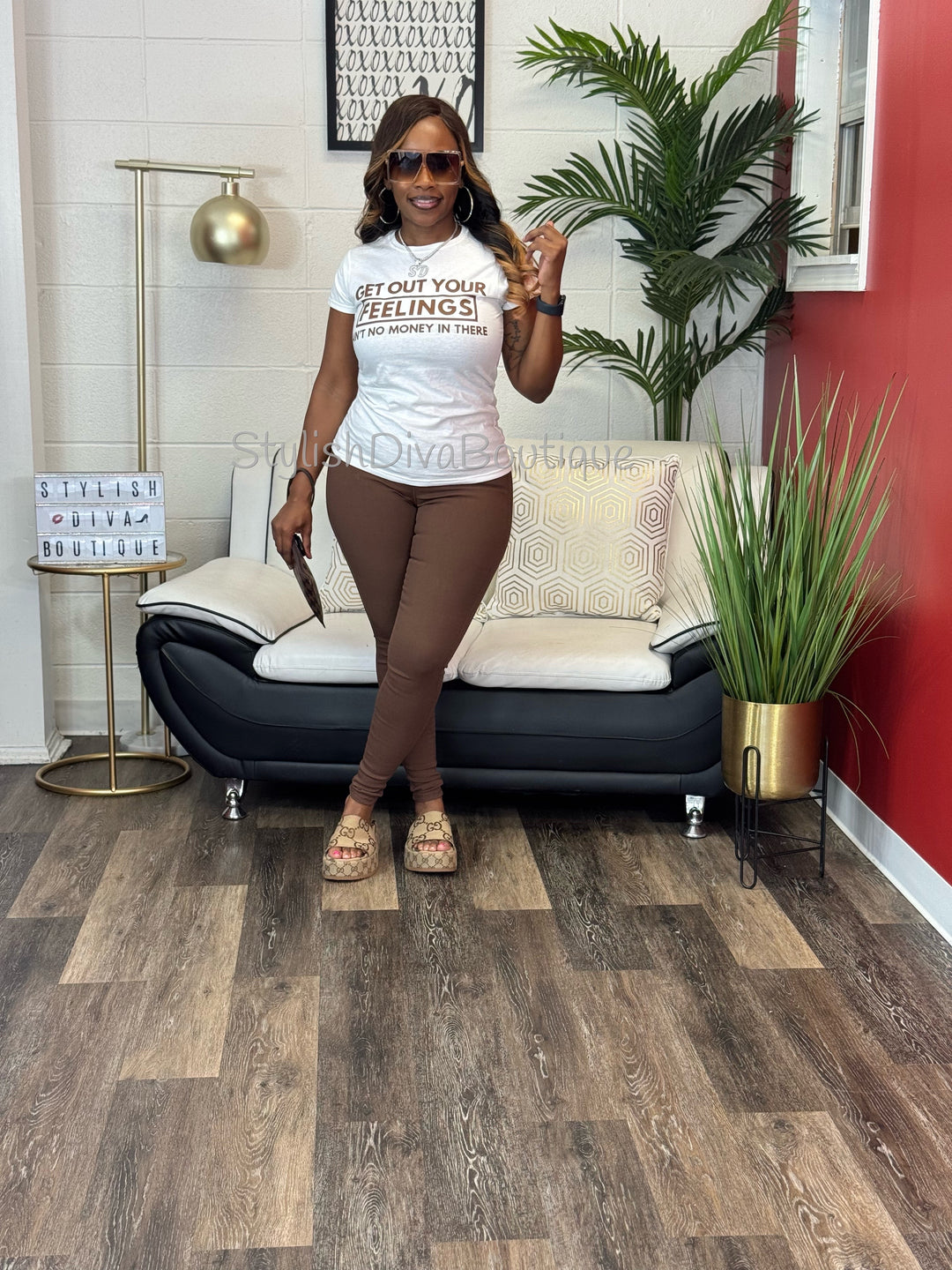 Get Out Your Feelings Graphic Tee (Brown Print)