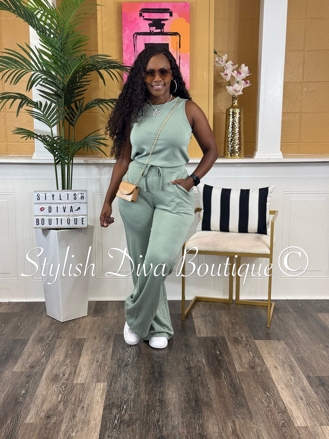 Jamie Sleeveless Jumpsuit (Sage)