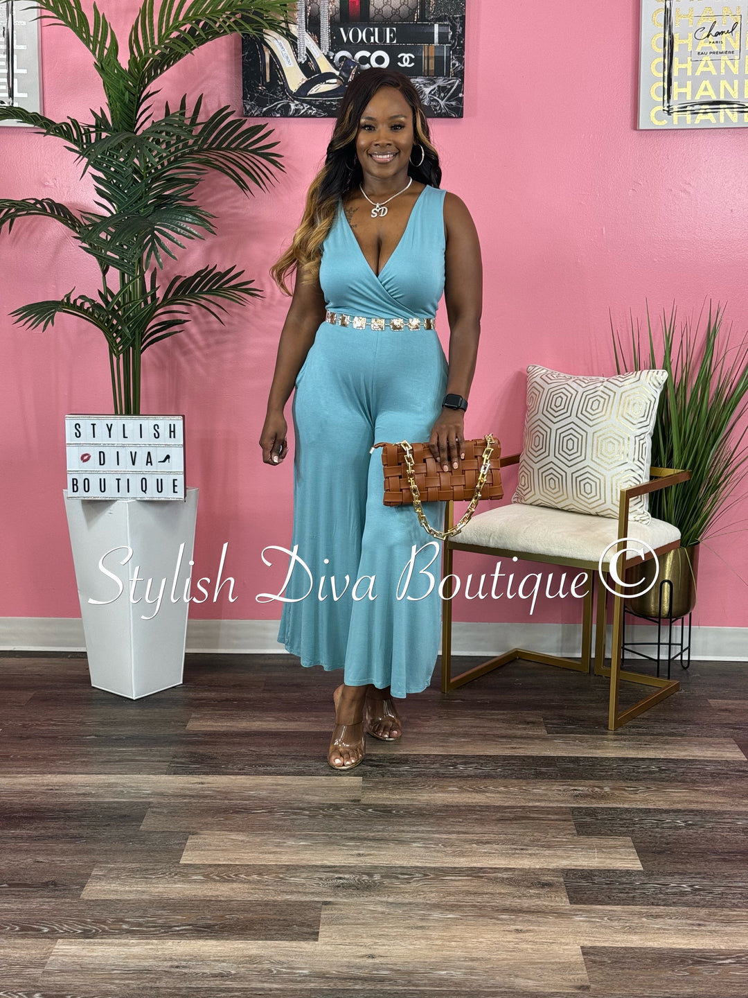 Cyndi Sleeveless Capri Jumpsuit (Blue Grey)