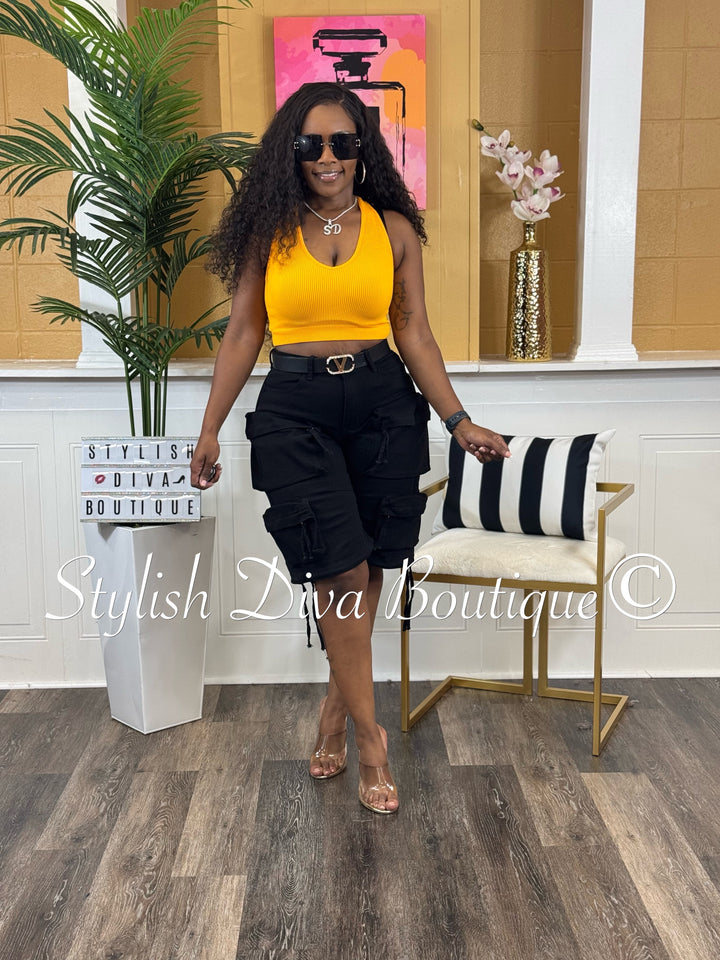 Seamless Ribbed Cropped Racerback Top (Yellow Gold)